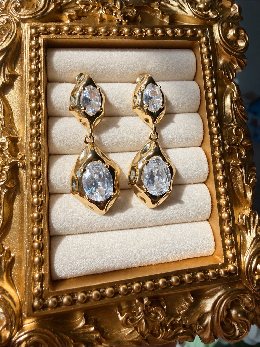 Gold Crystal Statement Drop Earrings Elegant Bridal Wedding Jewelry